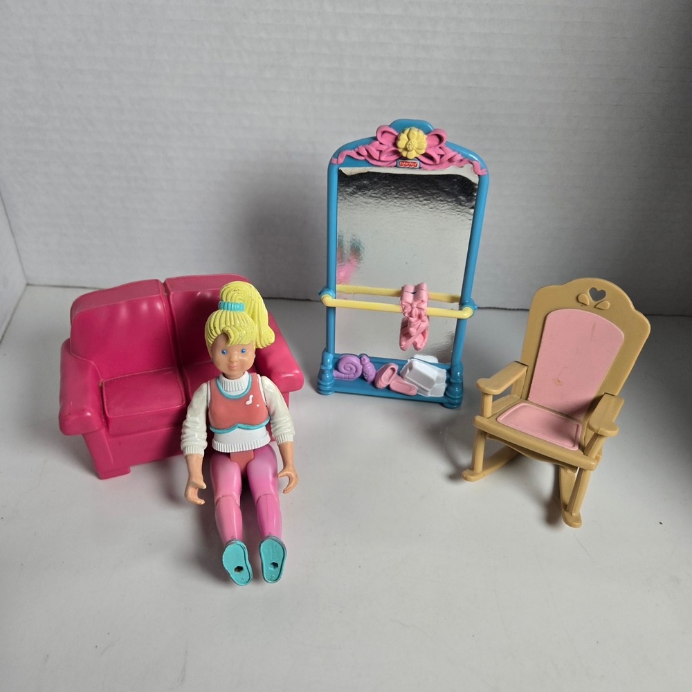 Fisher Price 90s Loving Family Lot of 4 Dollhouse Furniture Doll Blonde Girl